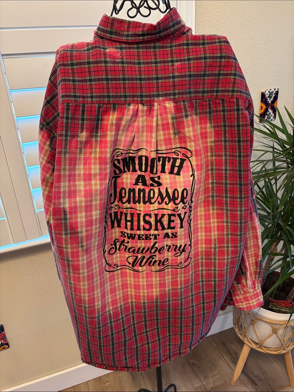 Handmade one of a kind distressed Red Plaid  with Graphic Back